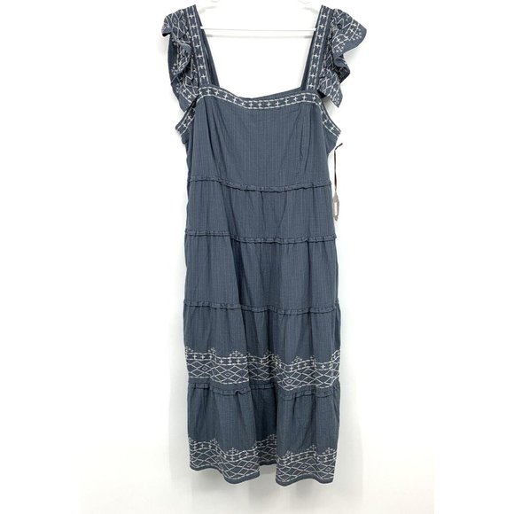 Knox Rose Dress Blue Embroidered Ruffle Short Sleeve Tiered NWT - Picture 2 of 13